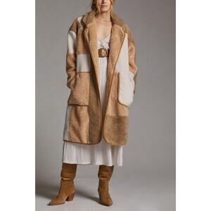 PILCRO BY ANTHROPOLOGIE Women's Eugenia Sherpa Coat Size L In Neutral